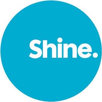White text reading "Shine." inside a solid blue circle.